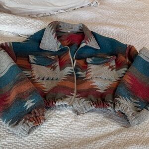 Colorful Aztec cropped Patterned Zip-Up Jacket